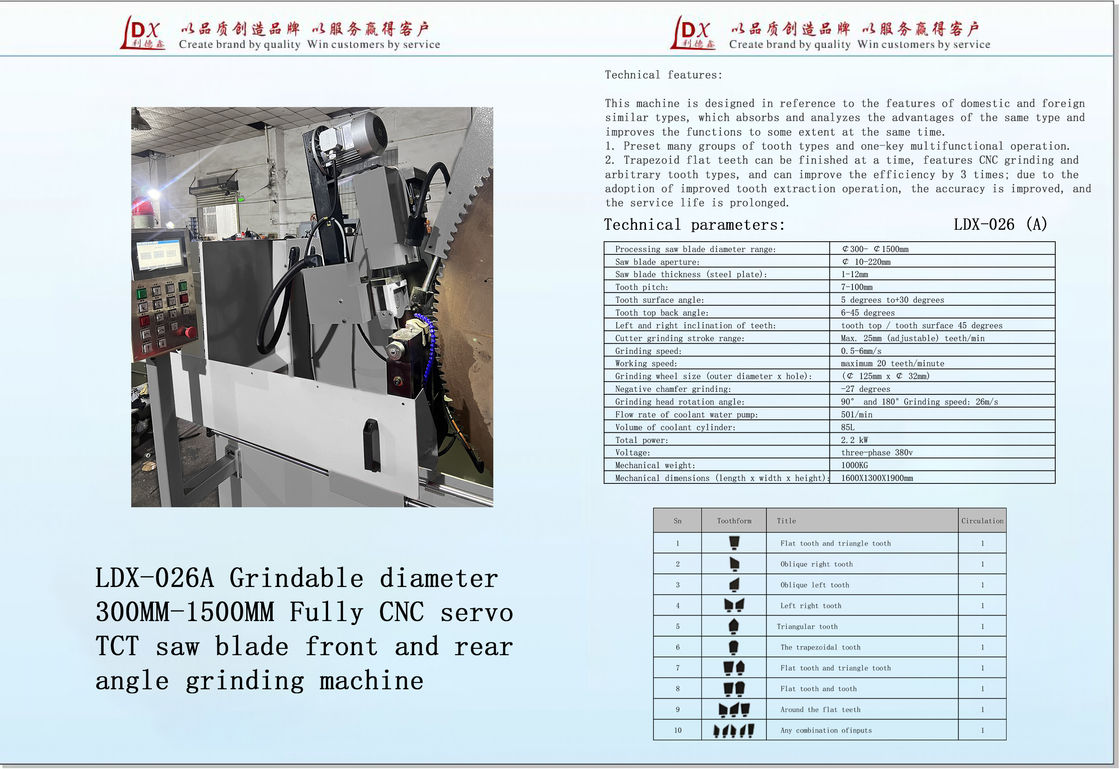 Geraffineerbare diameter 200MM-1200MM Volledig CNC servo TCT zaagblad slijpmachine LDX-026A